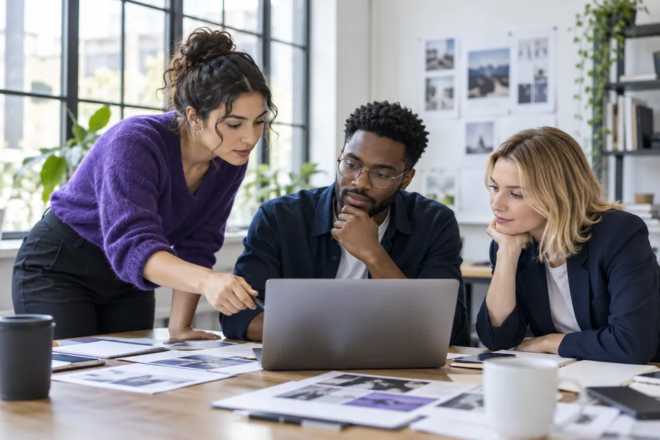 Communications colleagues planning a client campaign together